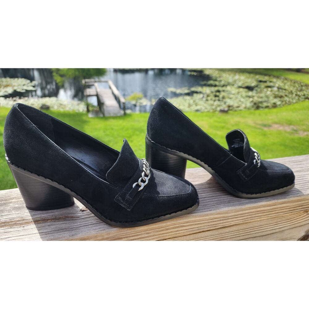 Vince Camuto Black Suede Chain Loafer VV-Cratami Womens Size 9.5